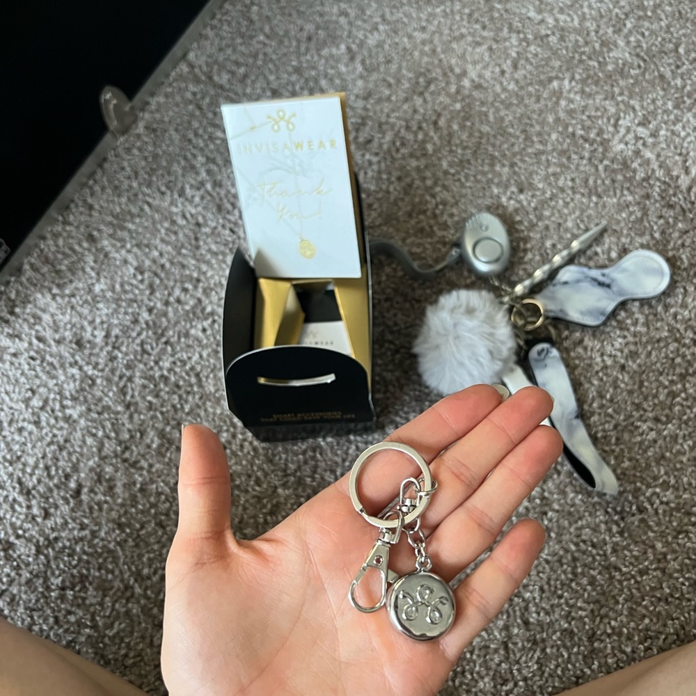InvisaWear Button and Self Defense Keychain Bundle - Silver button